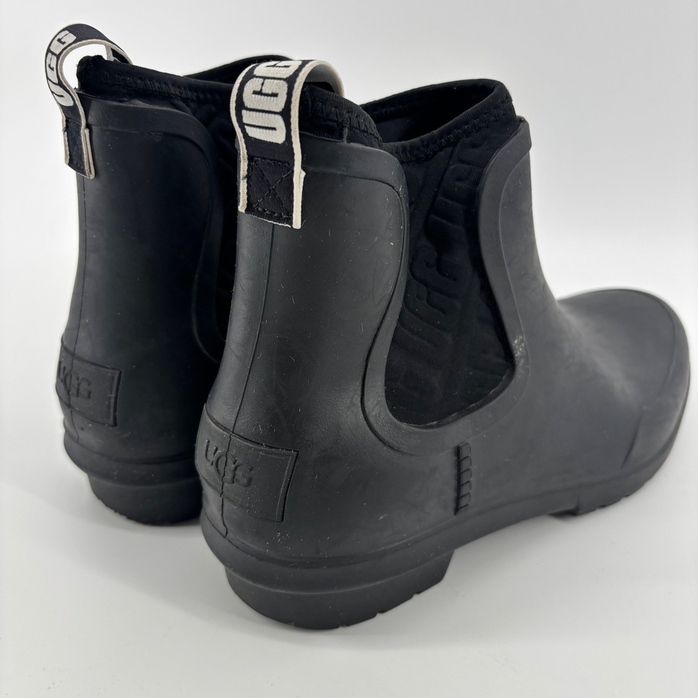 UGG Droplet Rain Boots Black Rubber Neoprene Ankle Waterproof Fleece Lined 8